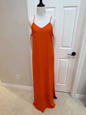 MSGM Orange Slip Tie Flowy Summer Maxi Dress Size 40